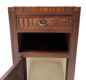 Two Art Deco Nightstands or Bedside Tables with Multi-Colored Marble Tops, 1930s
